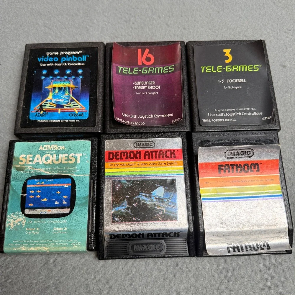 Atari 2600 Game Cartridge Lot of 6 Seaquest Demon Attack Video Pinball Football